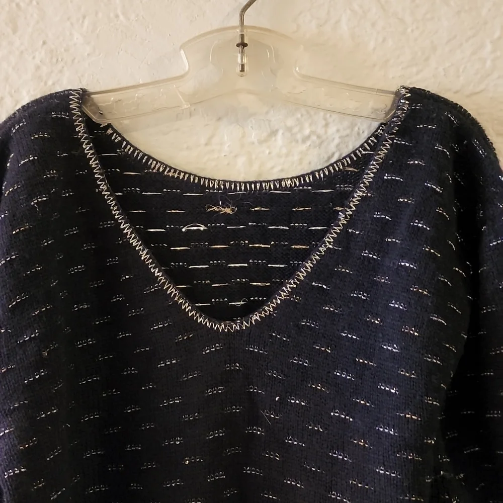 Vintage "Beverly Golderg Style" Acrylic Long Sleeve Metallic/Black Sweater - Picture 2 of 8